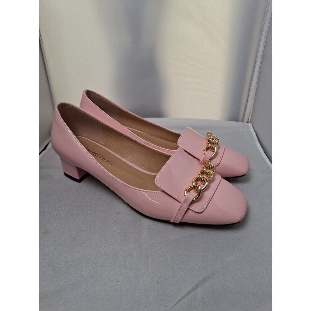 MOVINSTEPS Pink Patent  Loafers With Gold Chain Detail Size 9 NWT